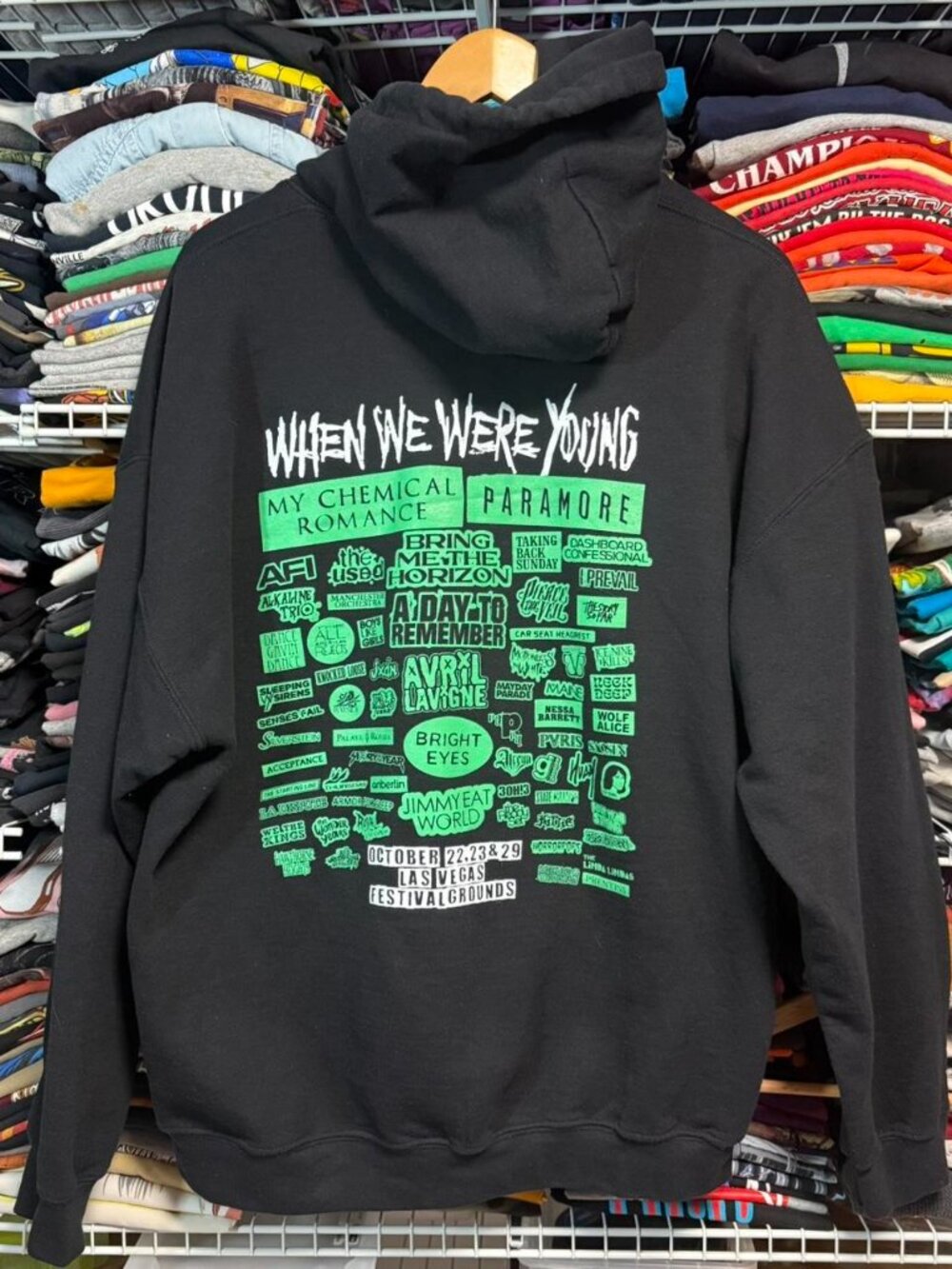 When we were young music festival hoodie black double sided band names - Picture 3 of 5